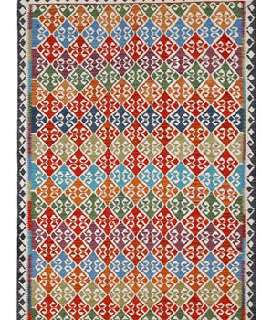 Handwoven Kelim Chobi Oriental rug by Orientmattor, 293x198 cm, featuring traditional geometric patterns and rich earthy tones.