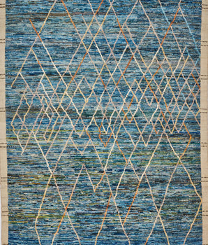 Handwoven Gabbeh Moracco No.65989 rug from Orientmattor featuring traditional patterns and rich colors, close-up of the textured surface.