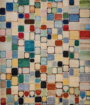 Handwoven Gabbeh Moracco No.65990 rug by Orientmattor, showcasing intricate patterns and rich earthy tones.