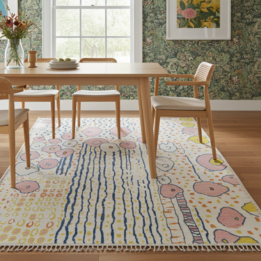 Moroccan design carpet by Orientmattor featuring intricate patterns and vibrant colors, ideal for enhancing home decor.