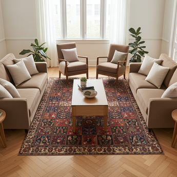 Handknuten Bakhtiar Oriental carpet, classic design, 284x212 cm, from Orientmattor, detailed woven pattern in warm tones.