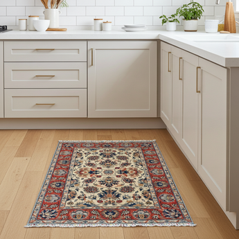 Blue handwoven Dehbaft Oriental rug from Orientmattor, classic 146 x 106 cm carpet with intricate traditional patterns