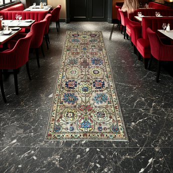 Handwoven Dehbaft Oriental rug by Orientmattor, classic 235x80 cm carpet with intricate pattern, shown in detailed close-up image.