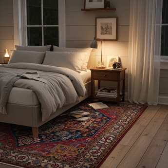 Handwoven Farahan Oriental rug by Orientmattor, classic 201x150 cm with intricate patterns and rich colors.