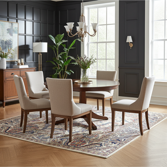 Handwoven Farahan Oriental carpet, classic design, 286x181 cm, by Orientmattor, showcasing intricate patterns and rich textures.