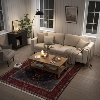 Handwoven Heriz Oriental rug by Orientmattor, 193x149 cm, featuring intricate geometric patterns and rich colors.