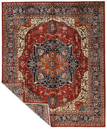 Handwoven Heriz Oriental rug by Orientmattor, classic 308x250 cm carpet with intricate geometric patterns.