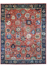 Handwoven Heriz Oriental rug by Orientmattor, classic carpet in 360x275 cm with intricate geometric patterns.