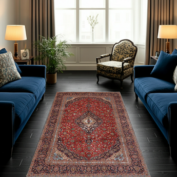 Handknuten Kashan Oriental rug by Orientmattor, 388 x 287 cm, featuring intricate classic carpet design with detailed patterns.