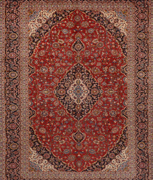Handknuten Kashan Oriental carpet from Orientmattor, 390x280 cm, showcasing intricate patterns and rich colors.