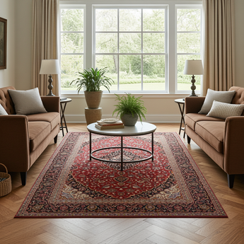 Handknuten Kashan Oriental rug by Orientmattor, classic carpet in 390x280 cm with intricate patterns, traditional woven design.