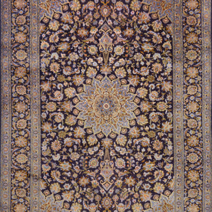 Orientmattor Kashan Oriental handknuten classic carpet, 417x293 cm, detailed floral design in traditional style.