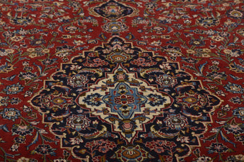 Orientmattor Kashan Oriental handknuten matta, classic carpet in beige and red, 455 x 294 cm, intricate traditional design.