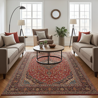Handknuten Kashan Oriental rug by Orientmattor, classic 468 x 290 cm, detailed floral pattern on woven wool carpet.