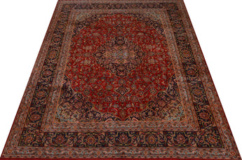 Handwoven Mashad Oriental carpet, classic style, 378x290 cm, by Orientmattor, featuring intricate traditional patterns.