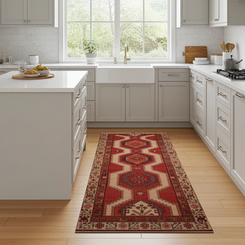 Handknuten Sarab Oriental carpet from Orientmattor, 373 x 93 cm, featuring intricate traditional design on woven textile.