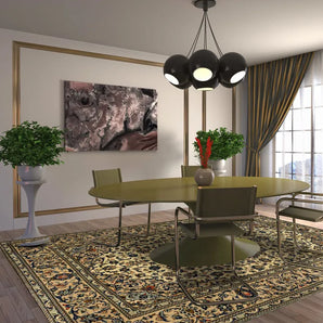 Orientmattor Kashan 61766 classic carpet with intricate design, beige and brown tones, woven texture, traditional Persian style.
