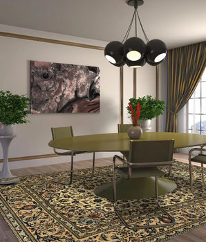 Orientmattor Kashan 61766 classic carpet with intricate design, beige and brown tones, woven texture, traditional Persian style.