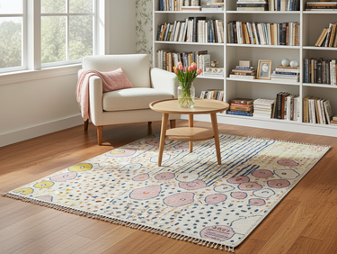 Colorful Moroccan 64878 design carpet by Orientmattor with intricate patterns on a neutral background.