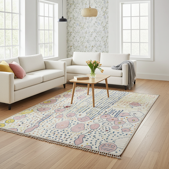 Orientmattor Moroccan 64878 design carpet featuring intricate orange patterns on a neutral background.
