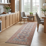 Handwoven Abshar Oriental Gabbeh rug by Orientmattor, 290x80 cm, showcasing intricate geometric patterns in natural tones.