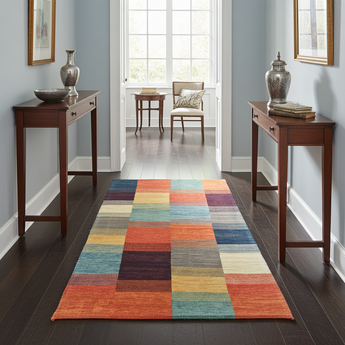 Handwoven Gabbeh oriental rug by Orientmattor, 174 x 113 cm, featuring traditional geometric patterns and rich colors.