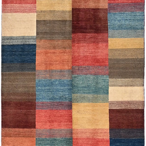 Handwoven Gabbeh Oriental rug by Orientmattor, 193 x 148 cm with intricate patterns and warm earthy tones.