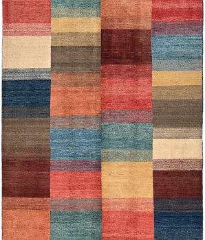 Handwoven Gabbeh Oriental rug by Orientmattor, 193 x 148 cm with intricate patterns and warm earthy tones.