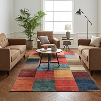 Colorful handknuten Gabbeh Oriental rug, 193x148 cm, by Orientmattor, featuring traditional geometric and abstract patterns.