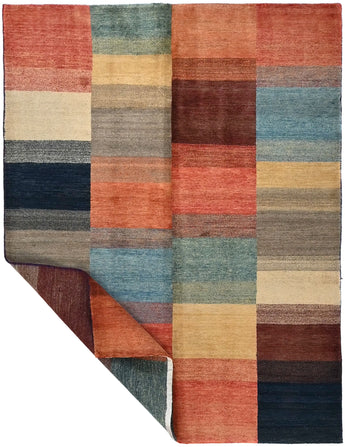 Handwoven Gabbeh Oriental rug by Orientmattor, 195 x 147 cm, featuring traditional geometric patterns and rich colors.