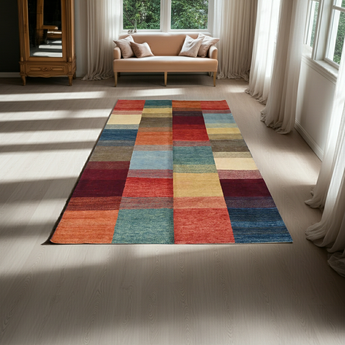Orientmattor Gabbeh handwoven rug, 229x168 cm, with traditional oriental patterns and rich colors.
