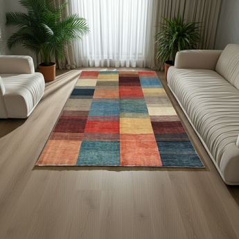 Handwoven Gabbeh Oriental rug by Orientmattor, 237 x 172 cm with intricate patterns and rich colors.