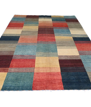 Orientmattor Gabbeh handwoven rug, 290x200 cm, with traditional Oriental design and vibrant colors in detailed close-up image.