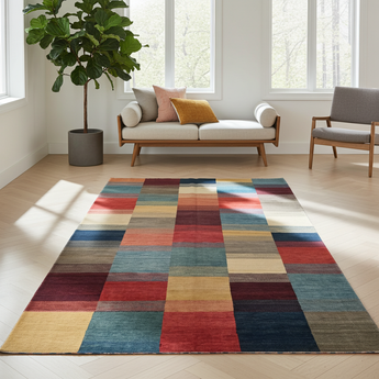 Handwoven Gabbeh Oriental rug by Orientmattor, 290x200 cm, featuring traditional geometric patterns and rich colors.