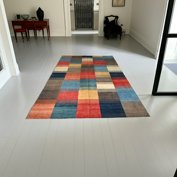Handwoven Gabbeh rug by Orientmattor, 296 x 202 cm, featuring traditional Oriental design with rich colors and intricate patterns.
