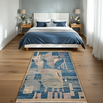 Handwoven Gabbeh Moroccan rug by Orientmattor featuring intricate geometric patterns and warm earthy tones.