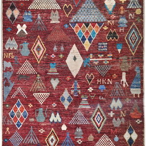 Handwoven Moroccan Gabbeh rug by Orientmattor, 283x203 cm with traditional Oriental patterns, detailed fibers and rich colors.
