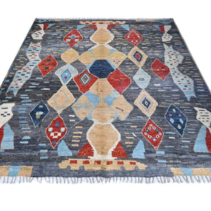 Handwoven Oriental Gabbeh rug by Orientmattor, Moroccan style, 294x260 cm with intricate patterns and vibrant colors.
