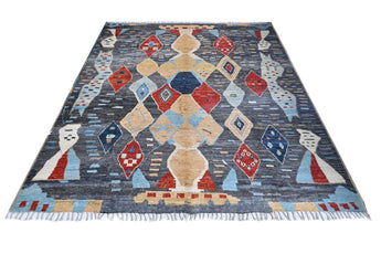 Handwoven Oriental Gabbeh rug by Orientmattor, Moroccan style, 294x260 cm with intricate patterns and vibrant colors.