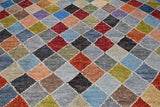 Handwoven Moracco Oriental Gabbeh rug by Orientmattor, 295x250 cm, detailed geometric patterns in warm earthy tones.