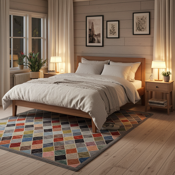 Orientmattor Gabbeh Moroccan oriental handwoven rug, 295x250 cm, detailed geometric pattern in warm tones.