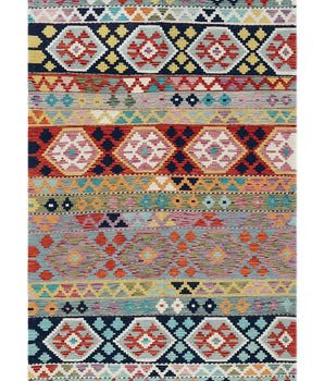 Handwoven Kelim-Chobi Oriental rug from Orientmattor, 199x125 cm, featuring traditional geometric patterns and rich colors.