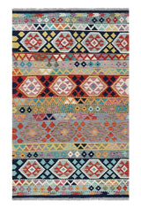 Handwoven Kelim-Chobi Oriental rug from Orientmattor, 199x125 cm, featuring traditional geometric patterns and rich colors.