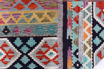 Handwoven Kelim-Chobi Oriental rug by Orientmattor, 199x125 cm, featuring traditional geometric patterns and rich earthy tones.