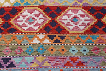 Handwoven Kelim Chobi Oriental rug, 199x125 cm, by Orientmattor with intricate geometric patterns and vibrant colors.