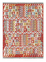 Handwoven Kelim Chobi Oriental rug by Orientmattor, 199x149 cm with intricate geometric patterns and rich colors.
