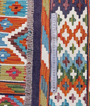 Handwoven Kelim-Chobi Oriental rug by Orientmattor, 228 x 173 cm, featuring intricate traditional patterns and rich colors.