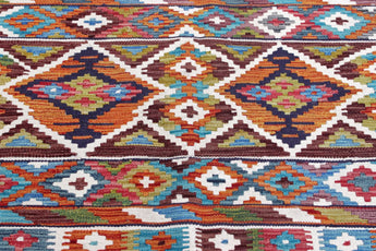 Handwoven Kelim-Chobi Oriental rug from Orientmattor, 228 x 173 cm, featuring traditional geometric patterns and rich colors.
