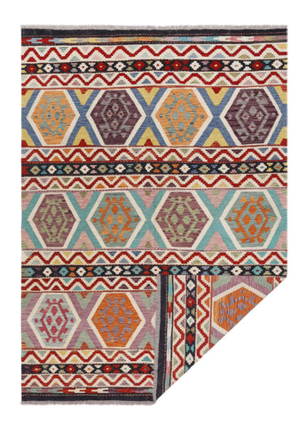 Handwoven Kelim-Chobi Oriental rug by Orientmattor, 240x173 cm, featuring intricate geometric patterns and rich earthy tones.