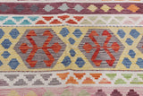 Handwoven Kelim-Chobi Oriental rug by Orientmattor, 252 x 169 cm, detailed traditional geometric pattern on fabric.